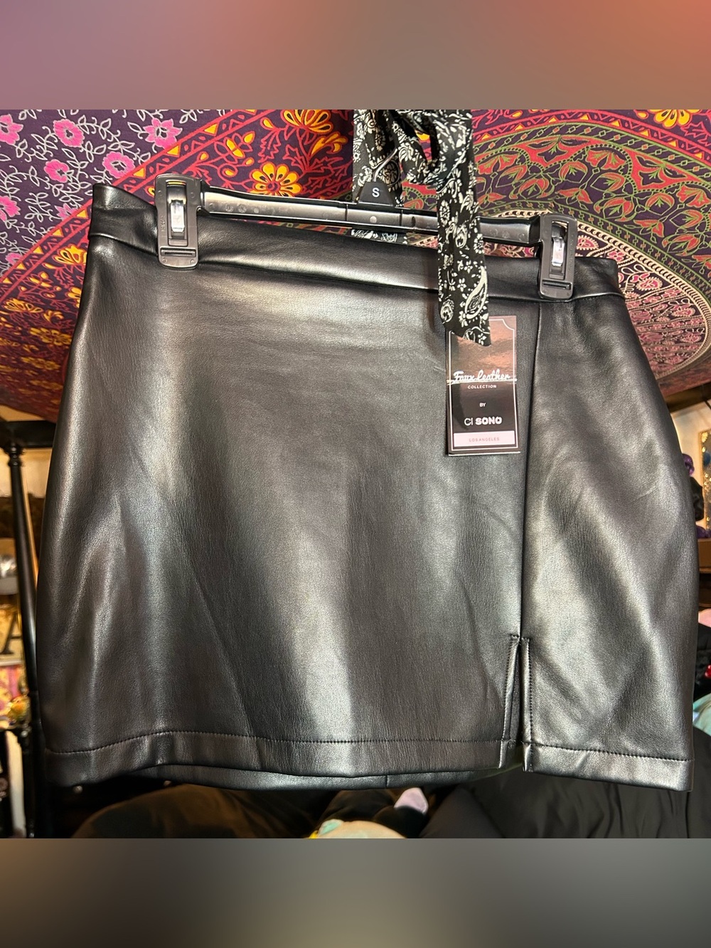 Ci Sono Black Faux Leather Mini Skirt with Front Slit